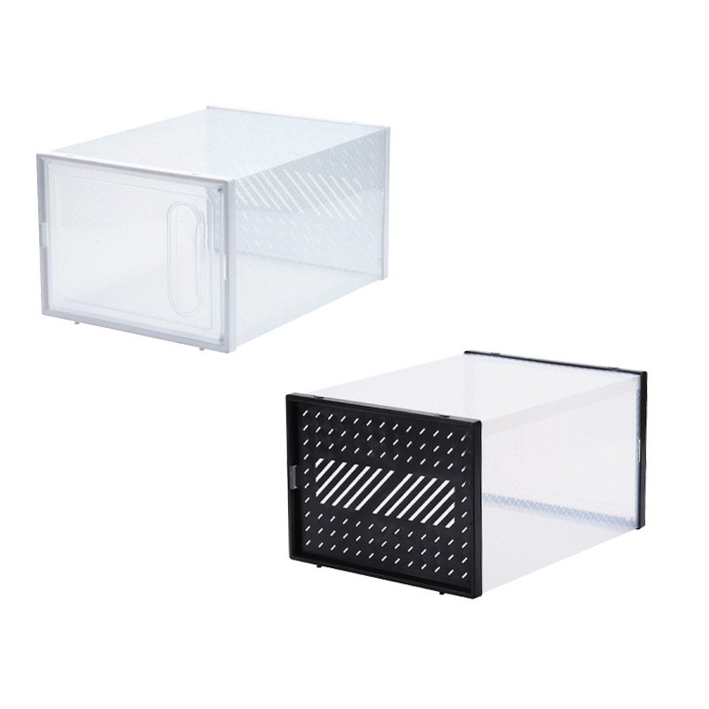 Custom Plastic Sneaker Stackable Shoe Storage Boxes Drop Front Drawer Type Clear Shoe Box