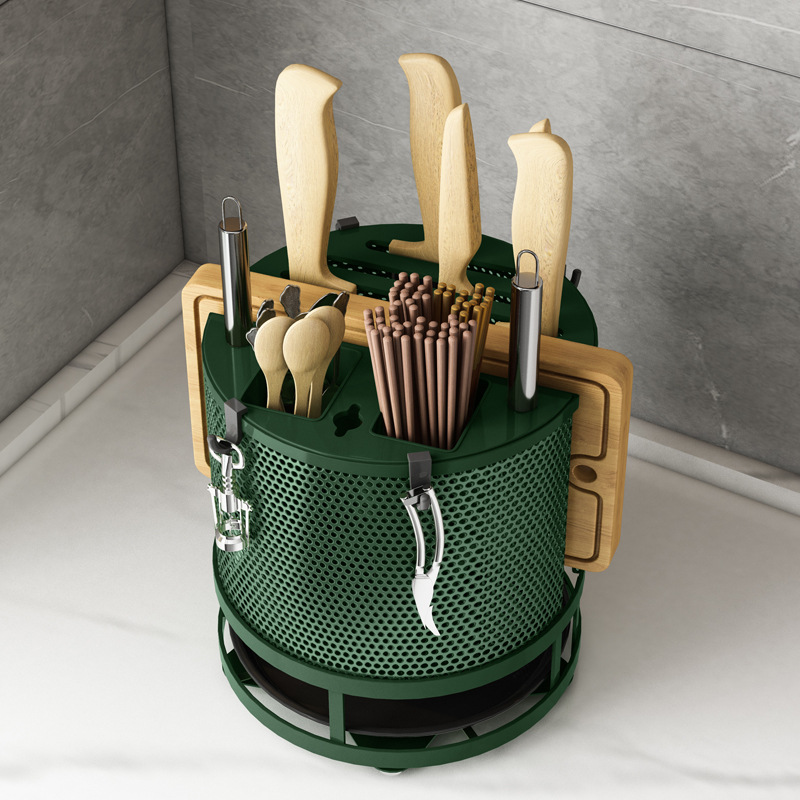 360 degree knife holder countertop storage container cutting board organizer knife holder metal kitchen storage box
