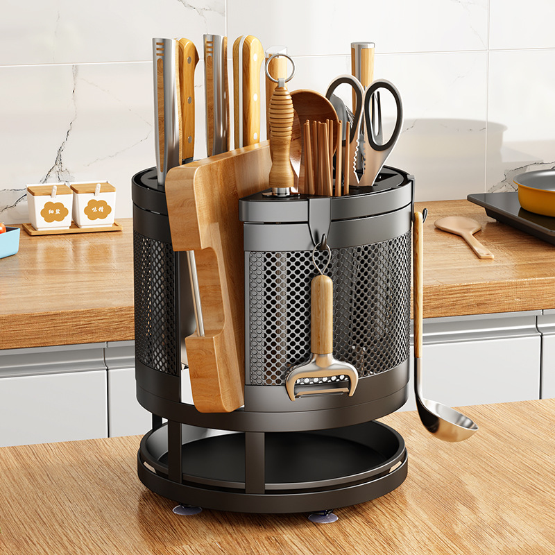 360 degree knife holder countertop storage container cutting board organizer knife holder metal kitchen storage box