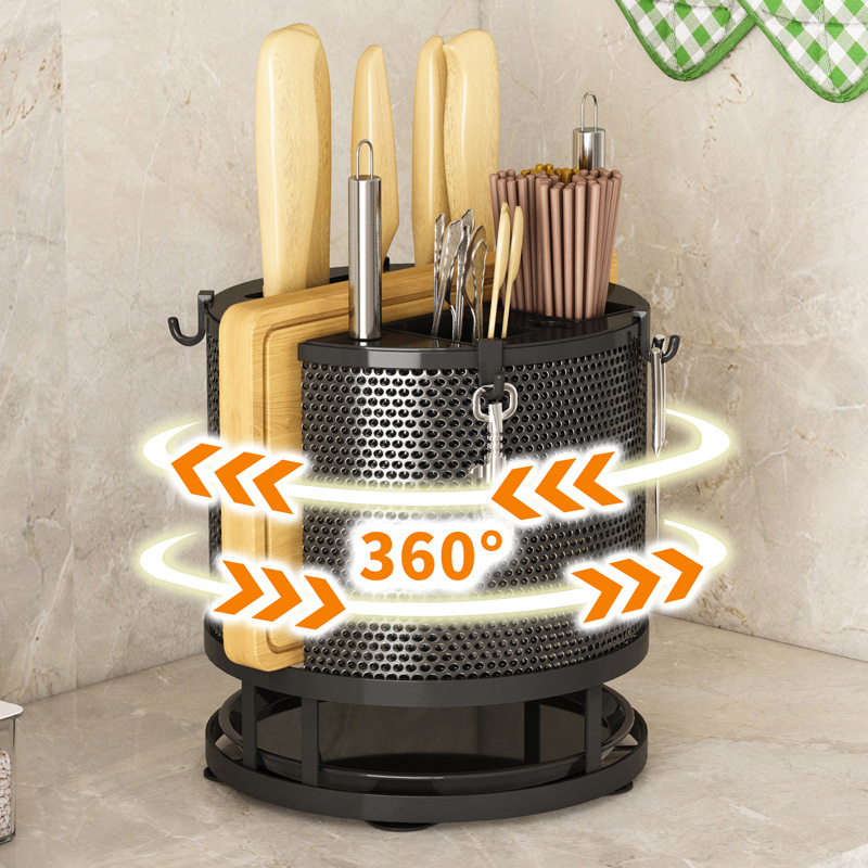 360 degree knife holder countertop storage container cutting board organizer knife holder metal kitchen storage box