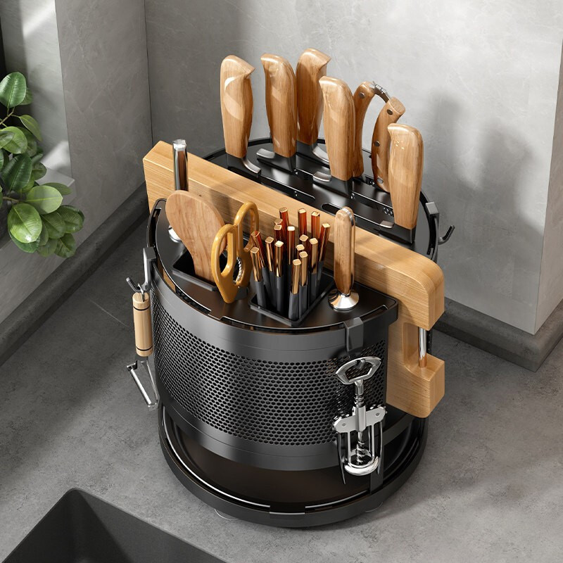 360 degree knife holder countertop storage container cutting board organizer knife holder metal kitchen storage box