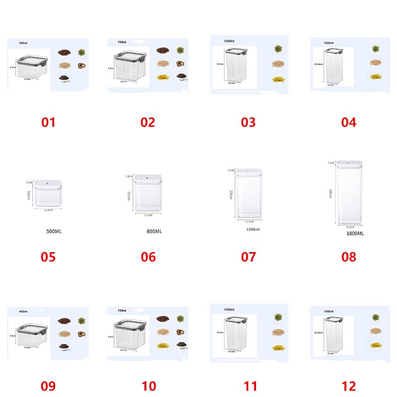 DLL197 Kitchen Airtight Food Containers Boxes Dry Food Storage Containers PET Clear Refrigerator Storage Boxes