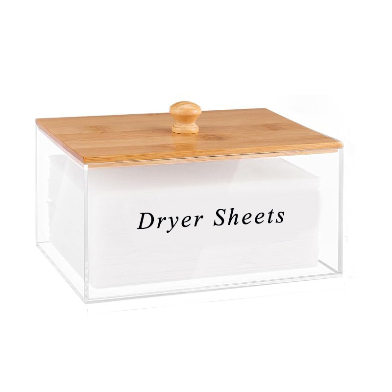 Household Laundry Room Organizer Clear Acrylic Laundry storage container box with Bamboo Lid