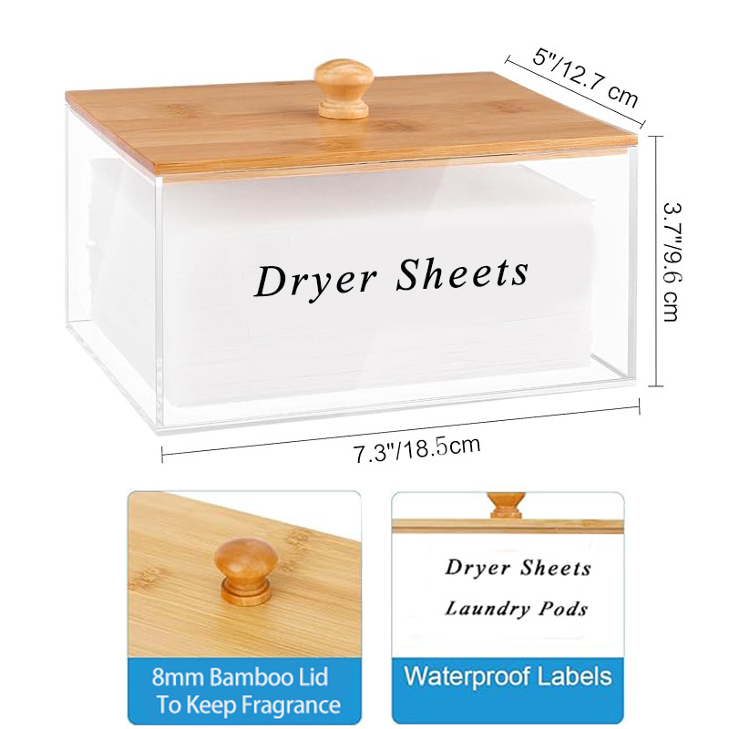 Household Laundry Room Organizer Clear Acrylic Laundry storage container box with Bamboo Lid