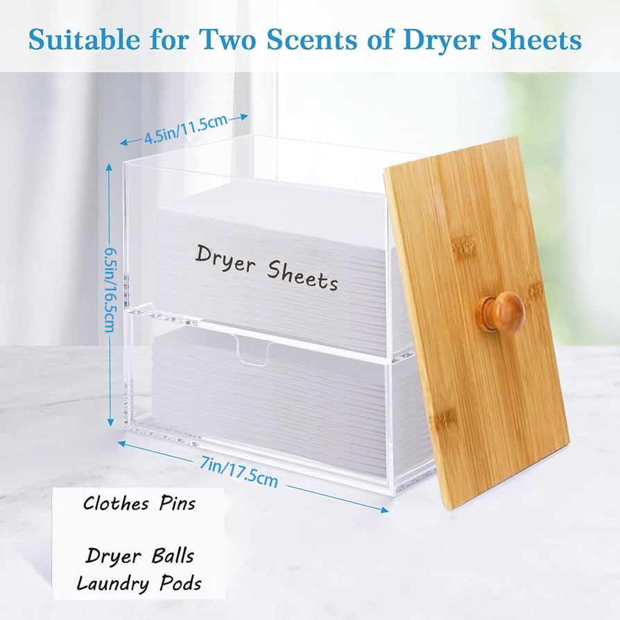 Household Laundry Room Organizer Clear Acrylic Laundry storage container box with Bamboo Lid