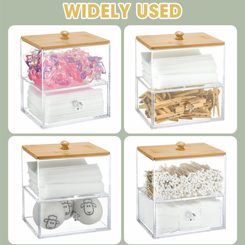 Household Laundry Room Organizer Clear Acrylic Laundry storage container box with Bamboo Lid