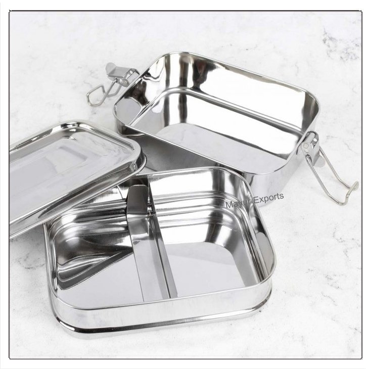 Stainless Steel Lunch Box 1500 ml Metal Leak Proof Double Layer Lunch Box with Movable Divider Compartment