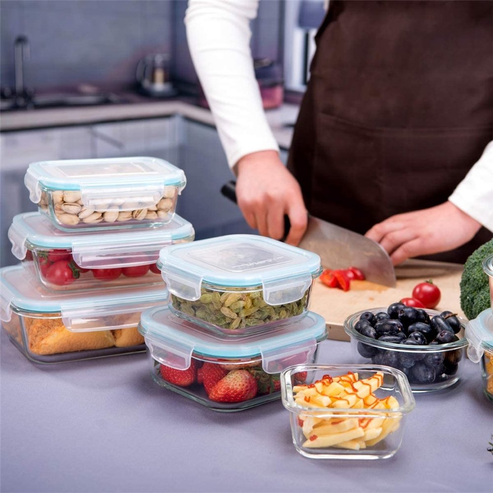 Hot selling borosilicate glass container with lock lid vacuum food storage canister set
