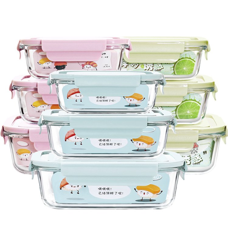 Compartment Bento Microwavable Food Container Set Lunch Box with Bag High Borosilicate Glass Kraft Paper Box Customized OEM 0-1L