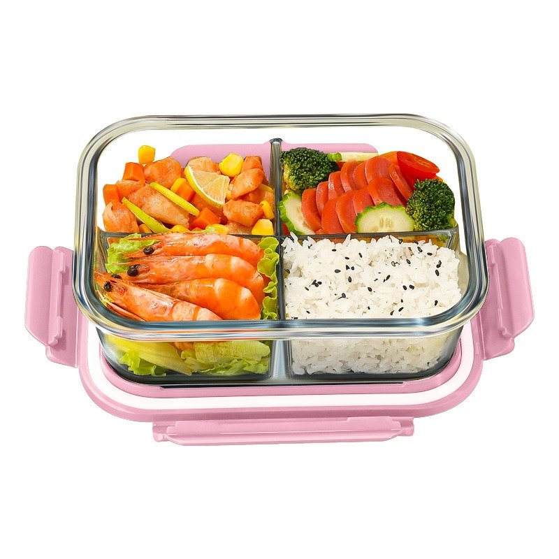 Compartment Bento Microwavable Food Container Set Lunch Box with Bag High Borosilicate Glass Kraft Paper Box Customized OEM 0-1L