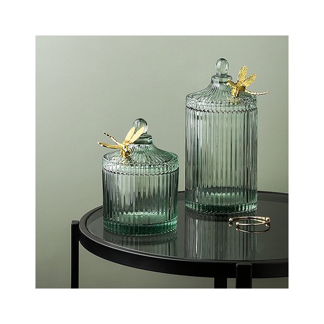 Dragonfly Butterfly Glass honey bee storage bottles & jar candle food seasoning snacks jars With cover