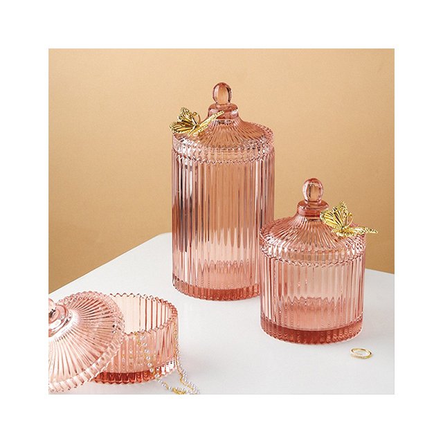 Dragonfly Butterfly Glass honey bee storage bottles & jar candle food seasoning snacks jars With cover