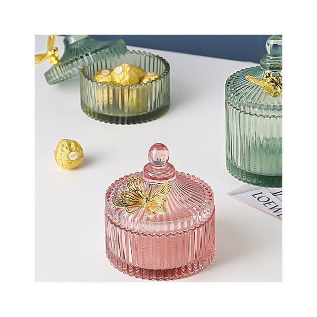 Dragonfly Butterfly Glass honey bee storage bottles & jar candle food seasoning snacks jars With cover