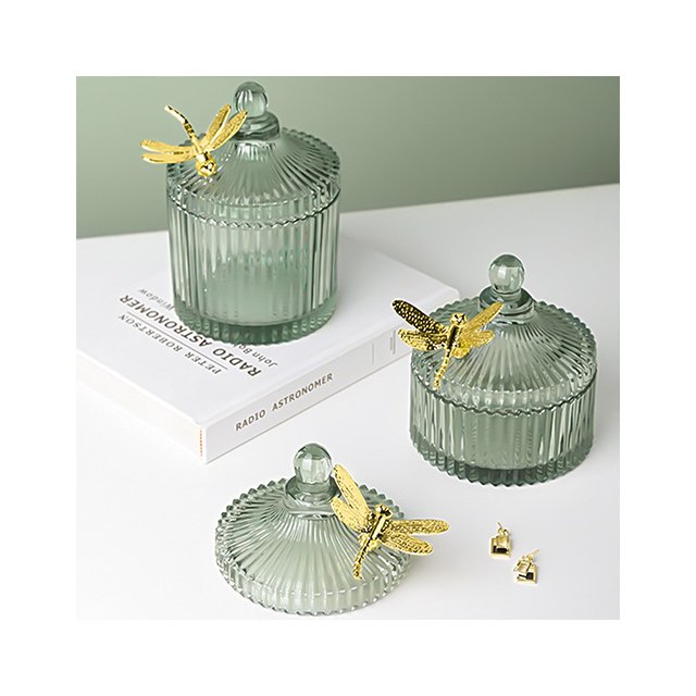 Dragonfly Butterfly Glass honey bee storage bottles & jar candle food seasoning snacks jars With cover