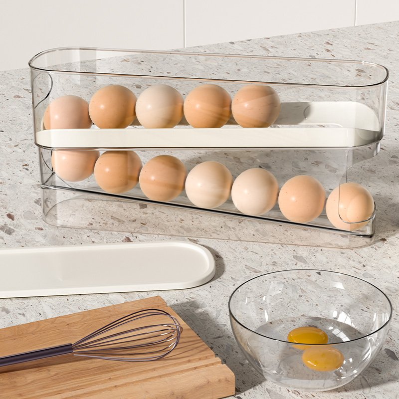 Double Layer Rolling Egg Dispenser And Storage Organizer Container Refrigerator Egg Storage Box
