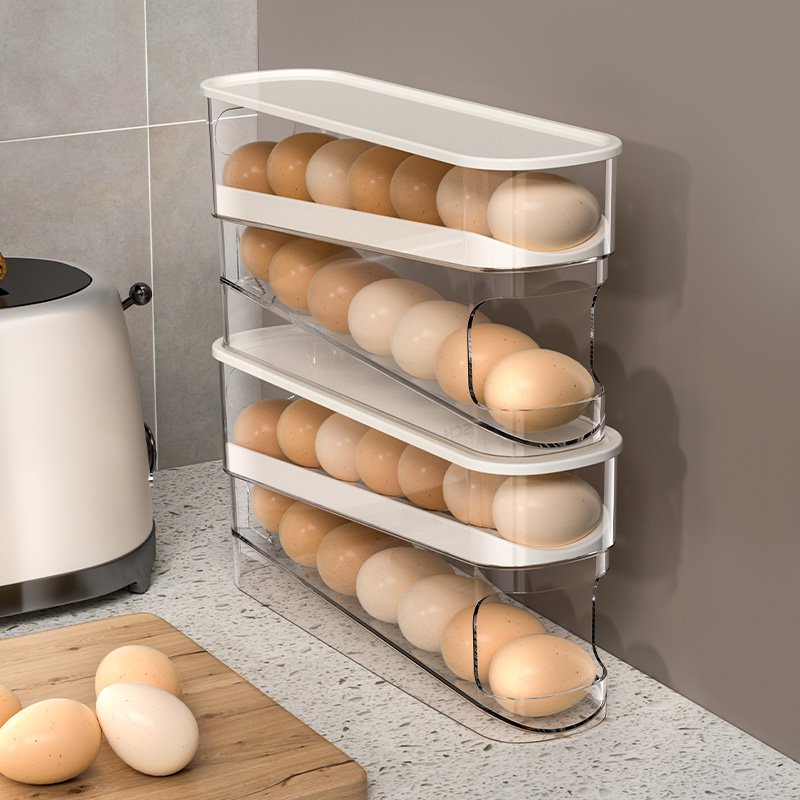 Double Layer Rolling Egg Dispenser And Storage Organizer Container Refrigerator Egg Storage Box