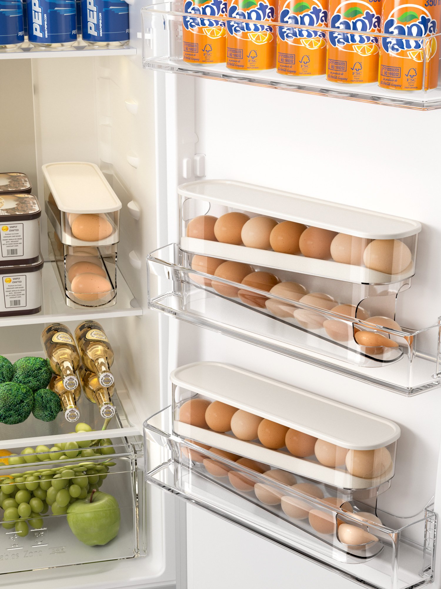 Double Layer Rolling Egg Dispenser And Storage Organizer Container Refrigerator Egg Storage Box