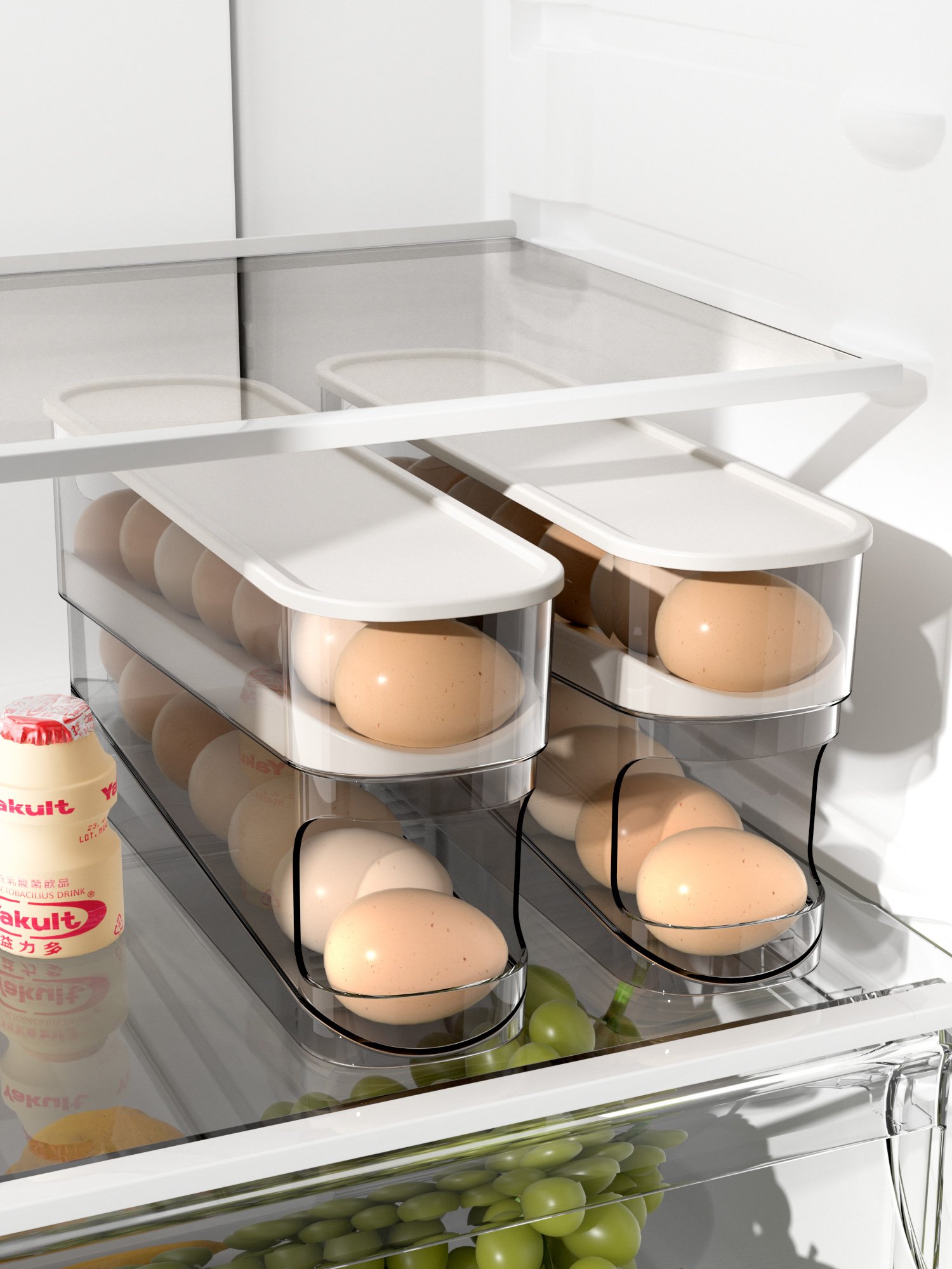 Double Layer Rolling Egg Dispenser And Storage Organizer Container Refrigerator Egg Storage Box