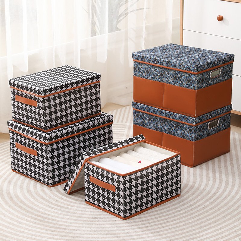 Collapsible Storage Bins with Lids Linen Fabric Foldable Storage Boxes