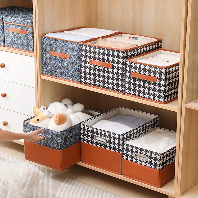 Collapsible Storage Bins with Lids Linen Fabric Foldable Storage Boxes