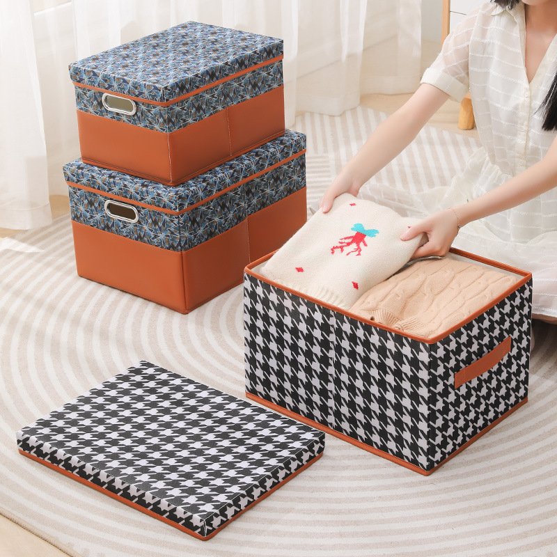Collapsible Storage Bins with Lids Linen Fabric Foldable Storage Boxes
