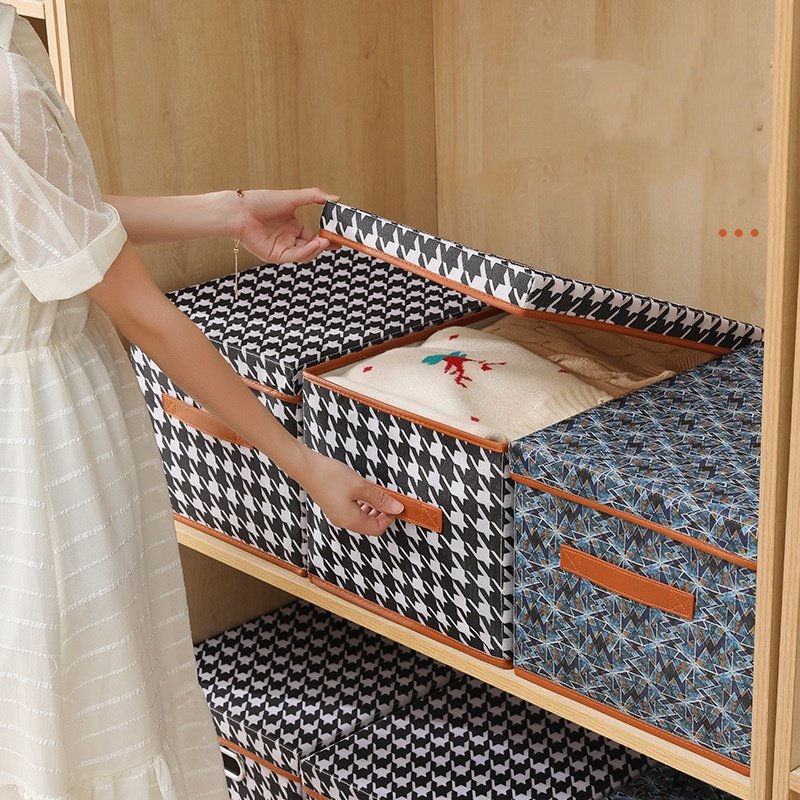 Collapsible Storage Bins with Lids Linen Fabric Foldable Storage Boxes