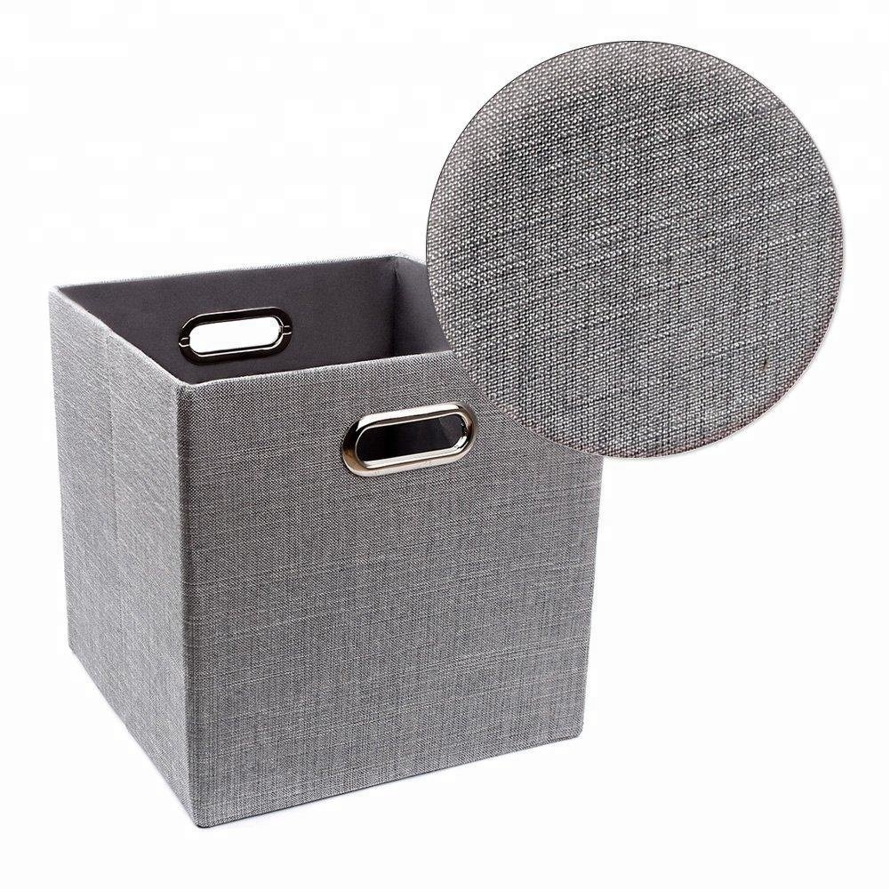KUYUR Gray Burlap Collapsible Storage Box without Lid, Collapsible Storage Box 12 Foldable Square Clothing Organizer Modern 0.69