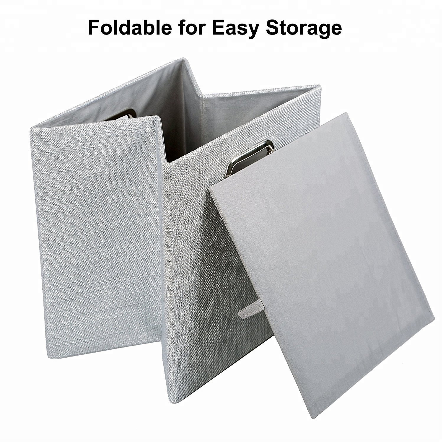 KUYUR Gray Burlap Collapsible Storage Box without Lid, Collapsible Storage Box 12 Foldable Square Clothing Organizer Modern 0.69