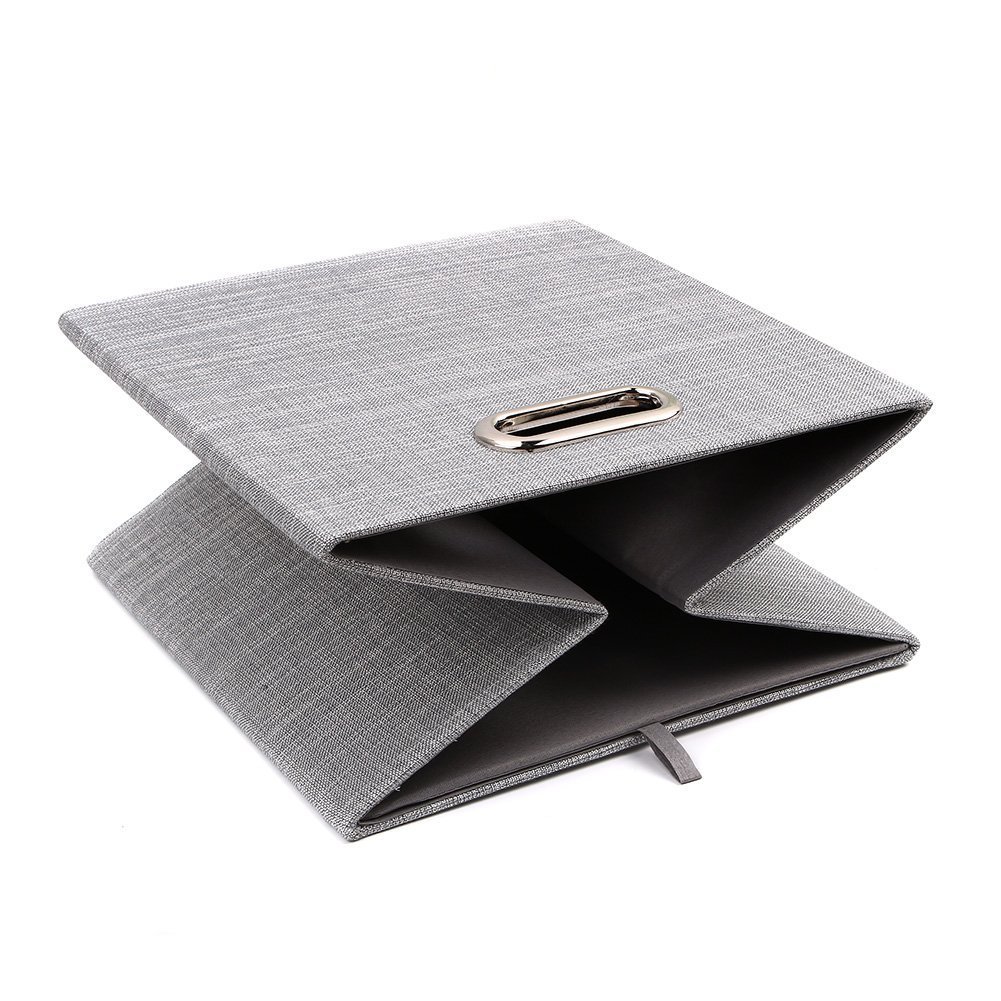 KUYUR Gray Burlap Collapsible Storage Box without Lid, Collapsible Storage Box 12 Foldable Square Clothing Organizer Modern 0.69