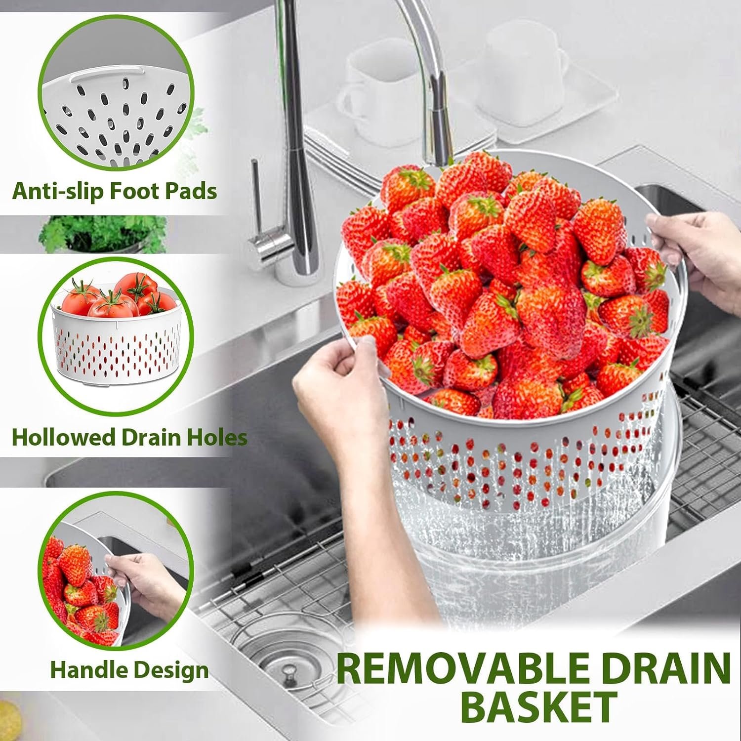 Plastic Airtight Easy Snap Food Storage Containers Organizer Box Set with Drain Basket