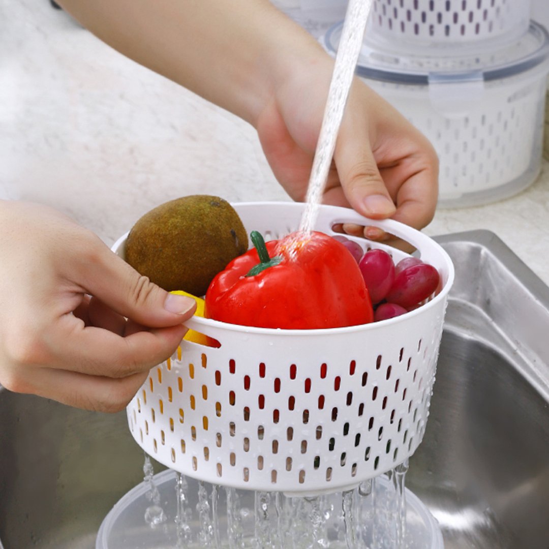 Plastic Airtight Easy Snap Food Storage Containers Organizer Box Set with Drain Basket