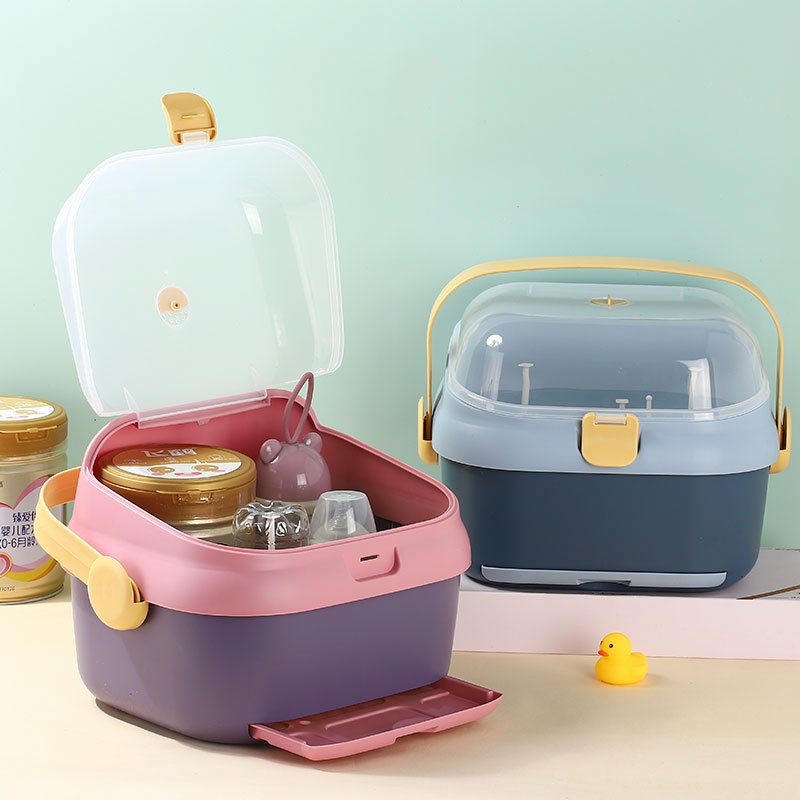 2024 New Household Portable Custom Logo Baby Milk Bottle Plastic Storage Box Baby Feeding Bottle Organizer Container With Cover