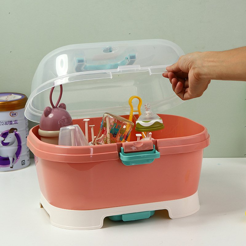 2024 New Household Portable Custom Logo Baby Milk Bottle Plastic Storage Box Baby Feeding Bottle Organizer Container With Cover