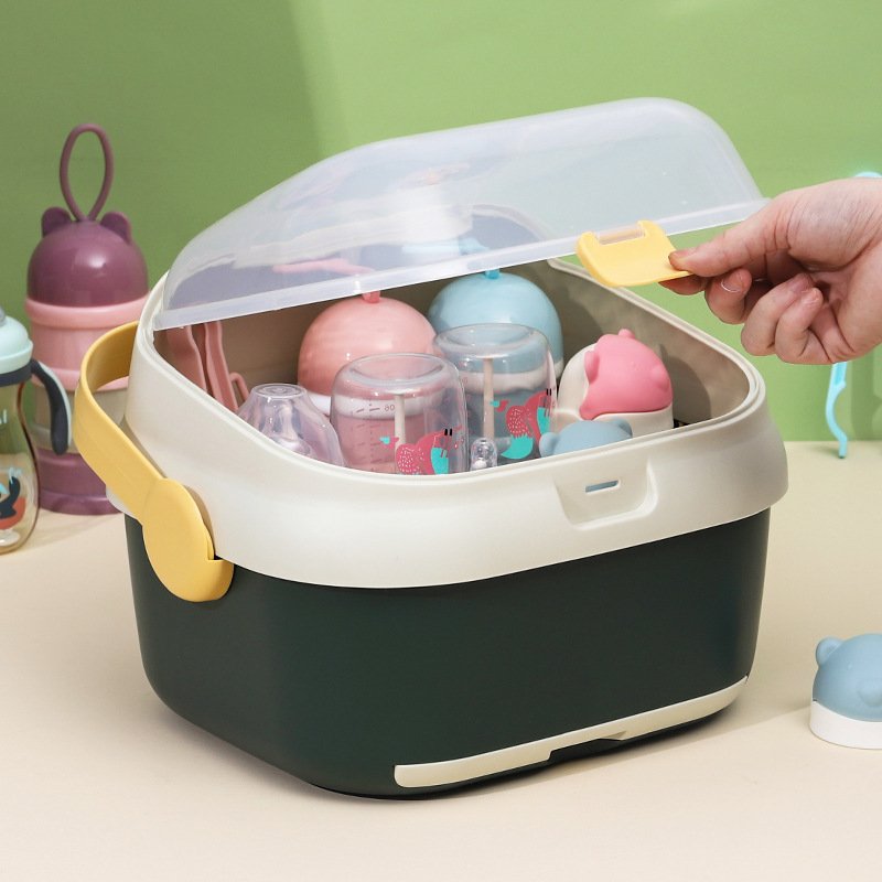 2024 New Household Portable Custom Logo Baby Milk Bottle Plastic Storage Box Baby Feeding Bottle Organizer Container With Cover