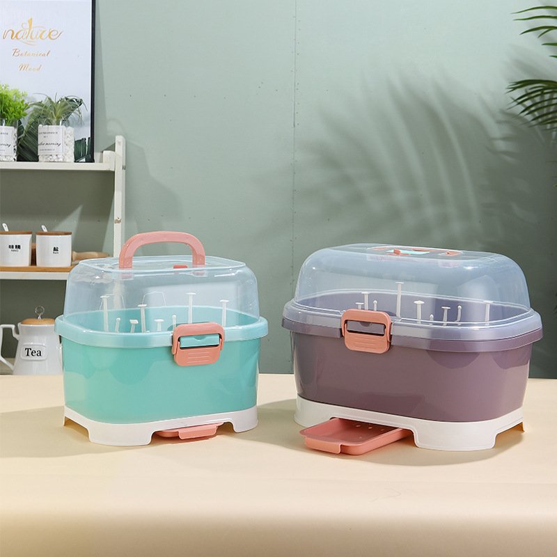 2024 New Household Portable Custom Logo Baby Milk Bottle Plastic Storage Box Baby Feeding Bottle Organizer Container With Cover