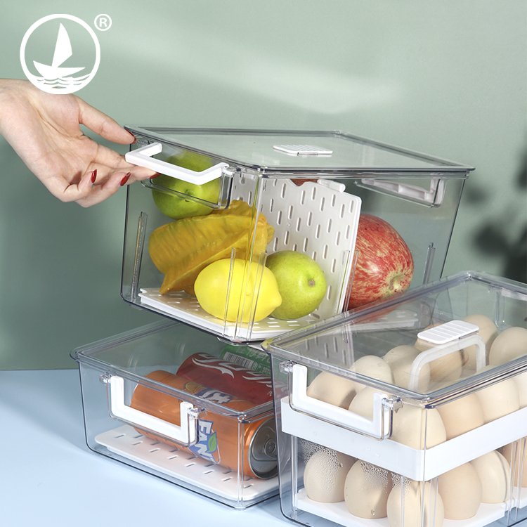 High Quality Draining Fridge Storage Box Plastic Storage Containers Fridge Organizer With Lid