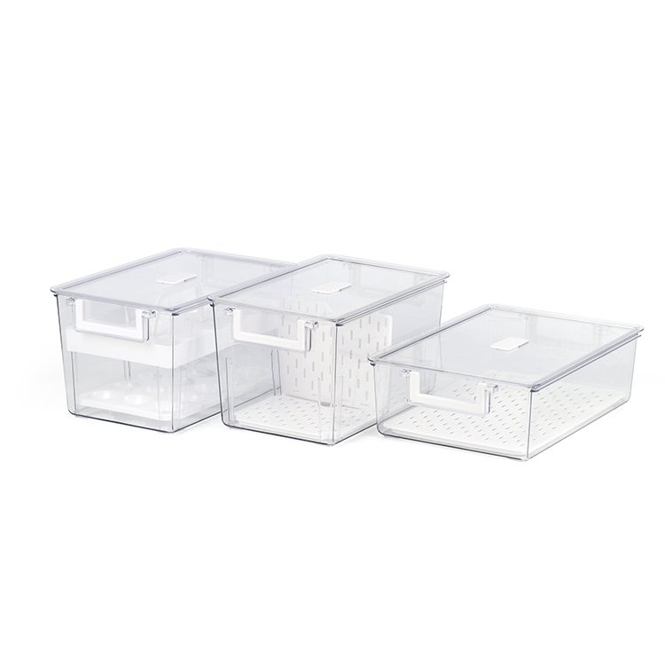 High Quality Draining Fridge Storage Box Plastic Storage Containers Fridge Organizer With Lid