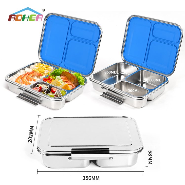 2024 Aohea Food Container Bento Lunch Box 304 Stainless Steel Lunch Box for adults metal tiffin box