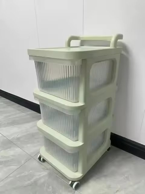Living room and bedroom organizer large detachable plastic box stackable multi-layer storage rack with wheels handles drawers