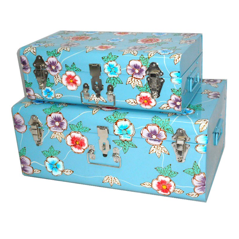 Decorative galvanized iron metal sheet storage trunk box for Multi Purpose set of 3