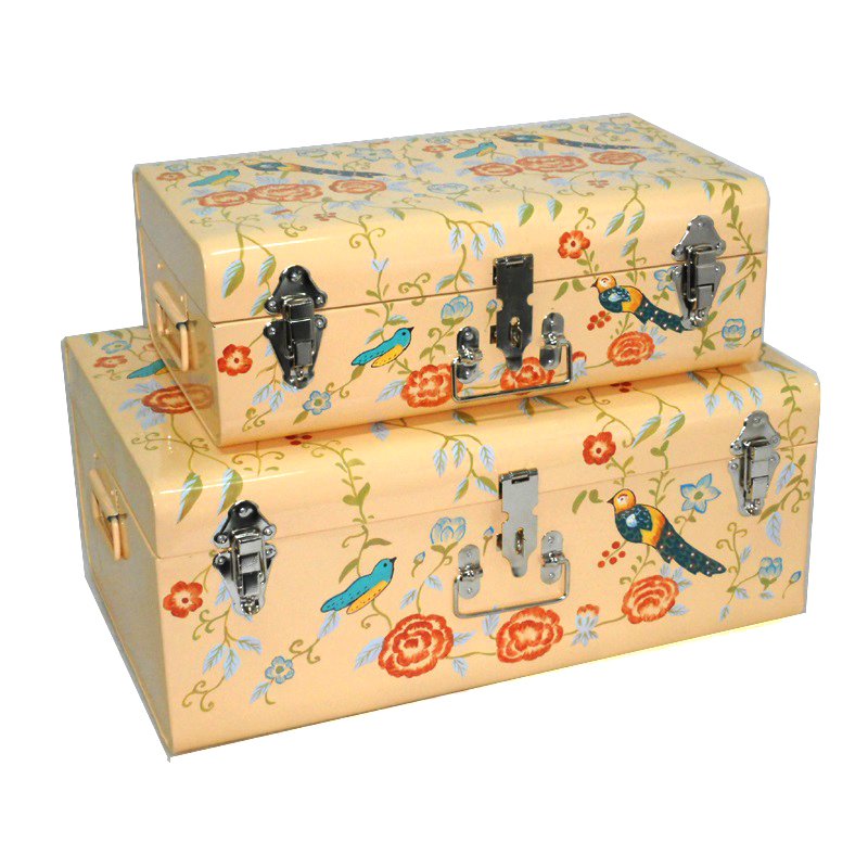 Decorative galvanized iron metal sheet storage trunk box for Multi Purpose set of 3