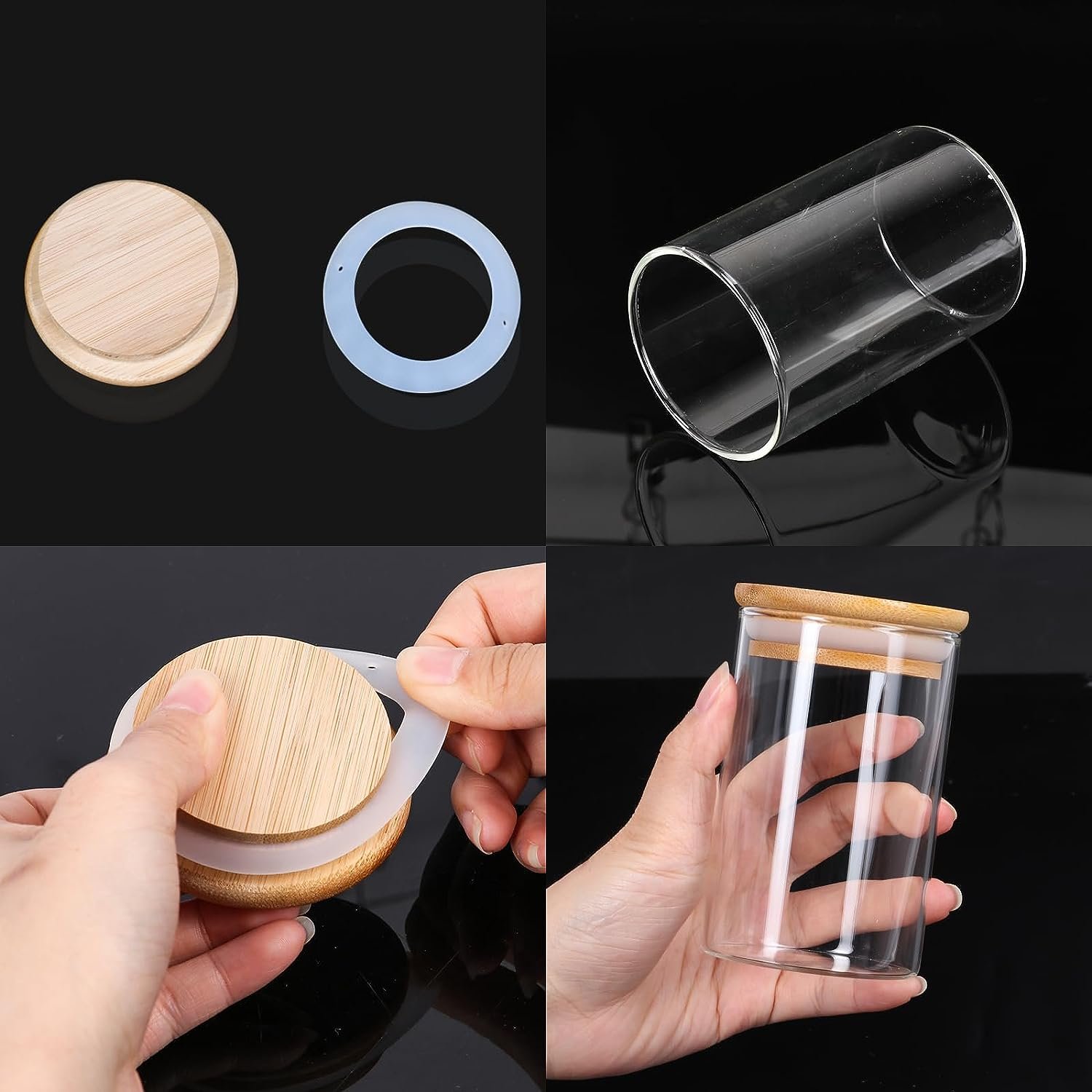 Quality Glass Jars with Bamboo Lids Empty Spice Jars Glass Seasoning Organizer Spice Containers Airtight Food Storage
