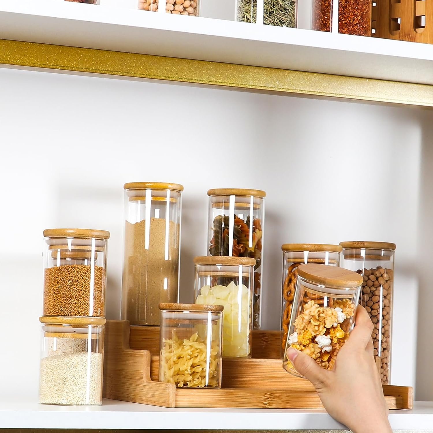 Quality Glass Jars with Bamboo Lids Empty Spice Jars Glass Seasoning Organizer Spice Containers Airtight Food Storage