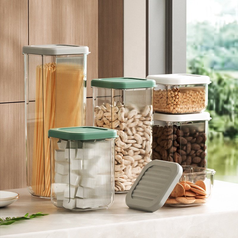 Bpa-free Airtight Kitchen Pantry Organizer Sealed Food Boxes & Bins with Silicone Lid Reusable Food Storage Containers Injection