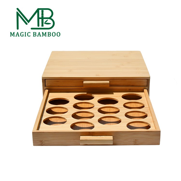 Simple Design Bamboo Double Drawer Coffee Supplies Capsule Storage Box