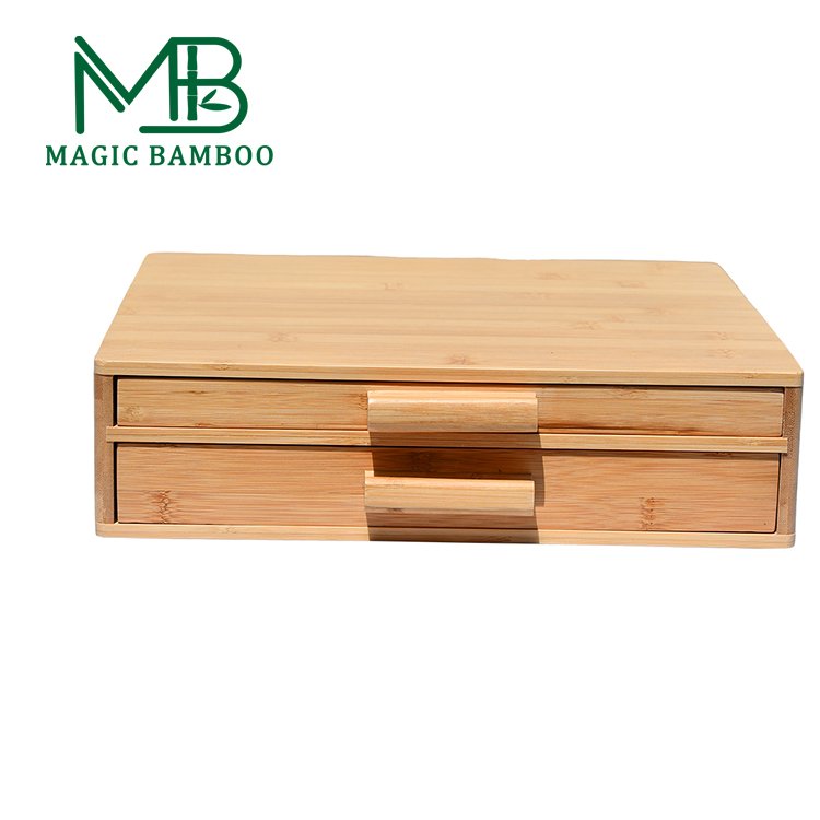 Simple Design Bamboo Double Drawer Coffee Supplies Capsule Storage Box