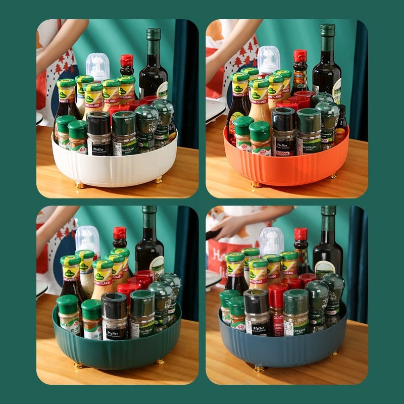YY Kitchen pantry multifunctional rotatable round rack 360 degree turntable condiment storage organizer plastic rotating tray
