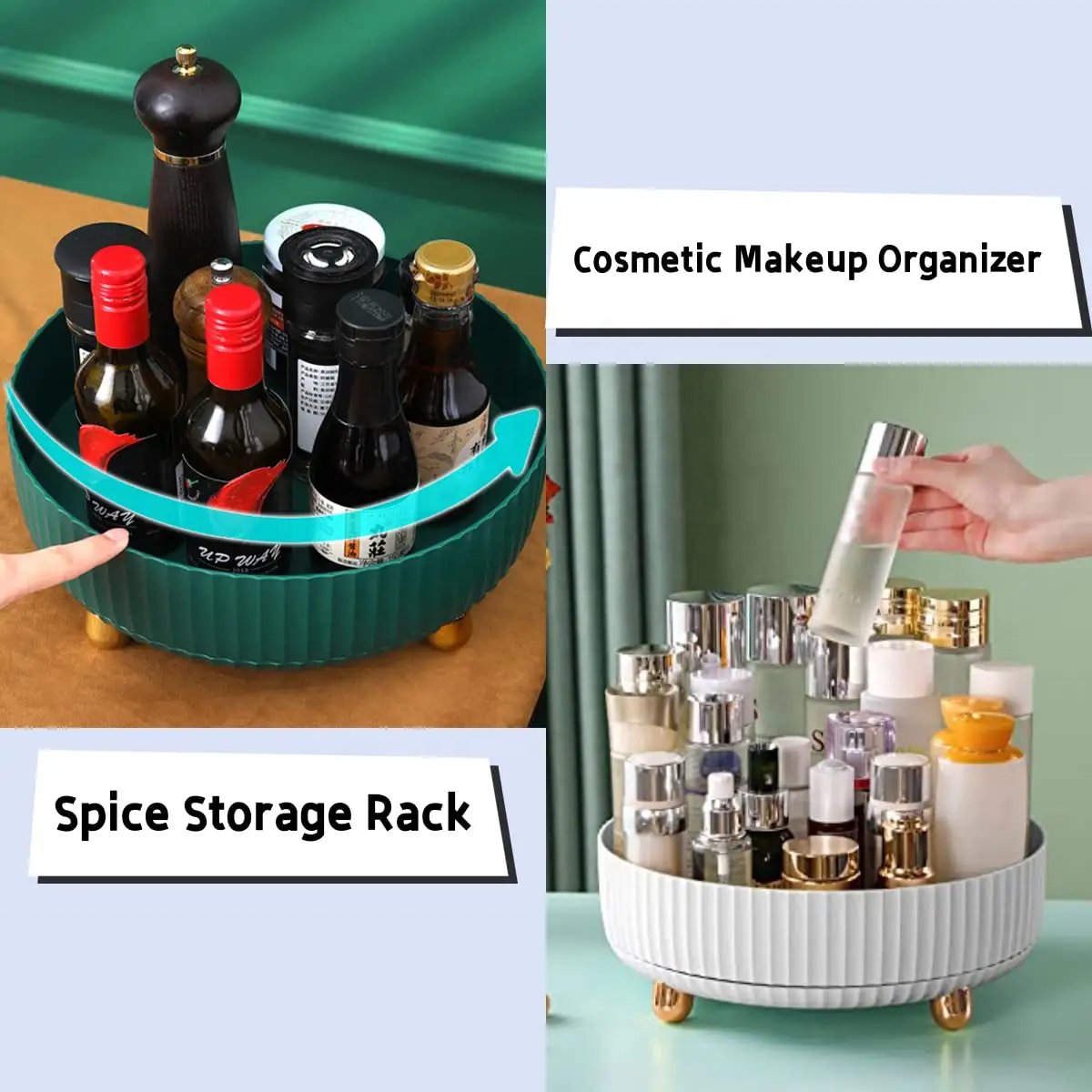 YY Kitchen pantry multifunctional rotatable round rack 360 degree turntable condiment storage organizer plastic rotating tray