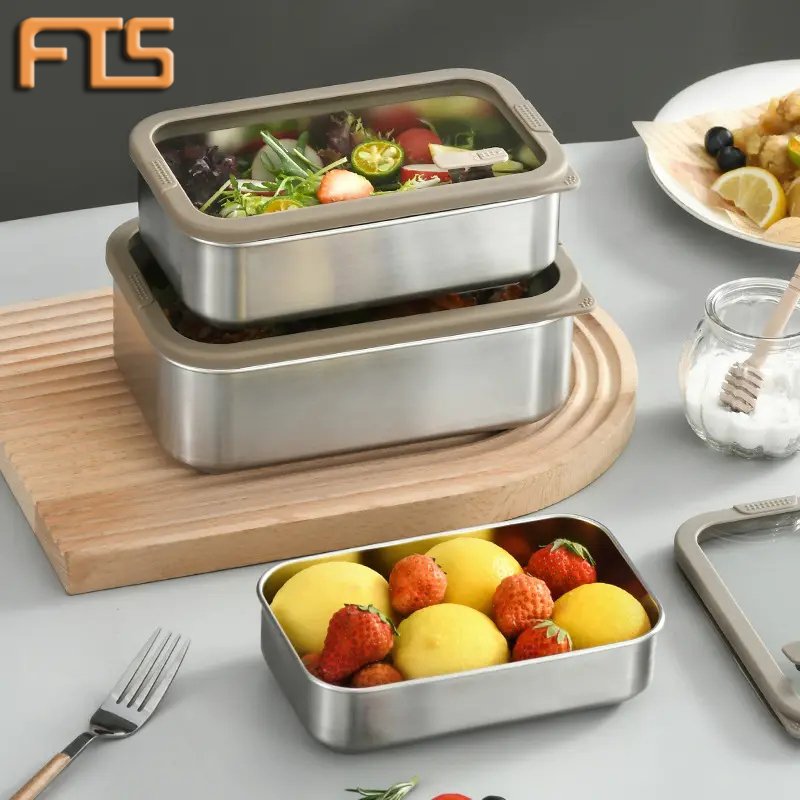 FTS lunch box set with lids stainless steel rectangle airtight storage boxes & bins crisper food containers