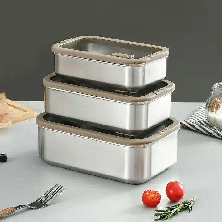 FTS lunch box set with lids stainless steel rectangle airtight storage boxes & bins crisper food containers